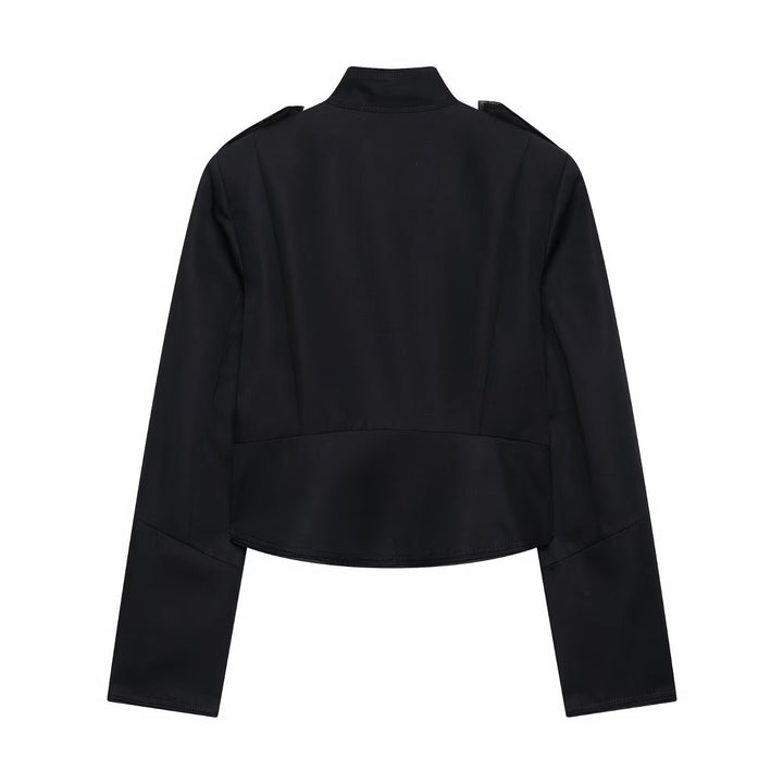 Women's short-cut military jacket in hussar style with stand-up collar and decorative button placket Mune Fashion