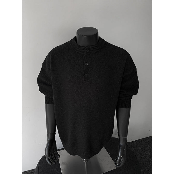 Men's Oversized Knit Sweater with Henley Collar and Half Button Placket Mune Fashion