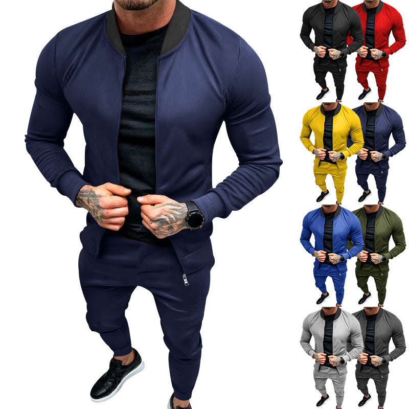 Men's sporty leisure training suit with tailored bomber jacket and tapered jogging pants made of elastic cotton blend Mune Fashion