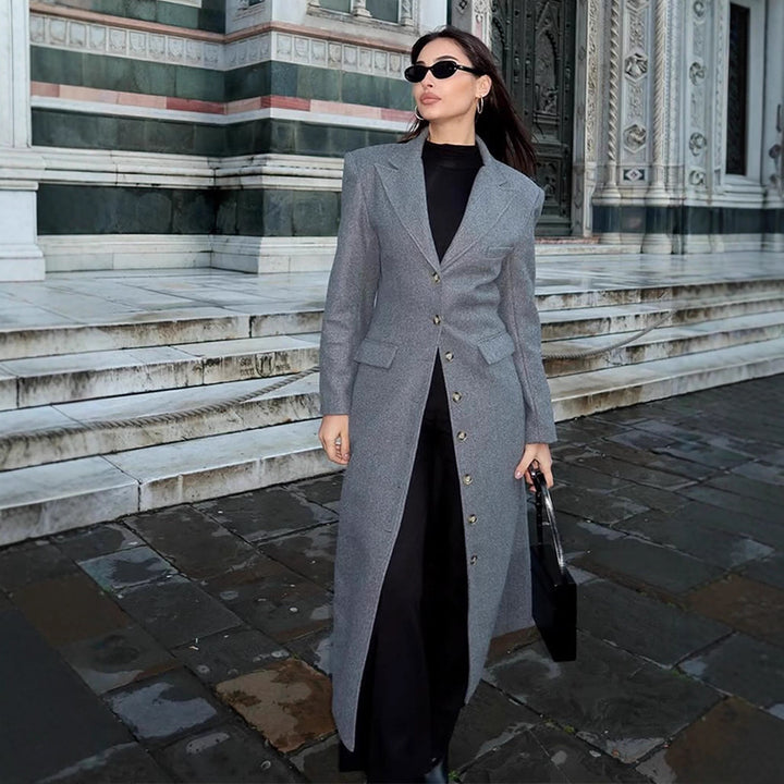 Women's Maxilength Wool Blend Coat with Tailored Cut and Button Placket Mune Fashion
