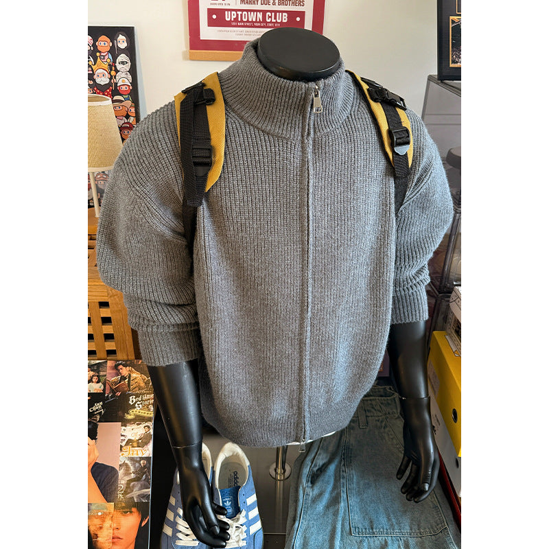 Men's Fashionable Knit Sweater with High Collar Mune Fashion