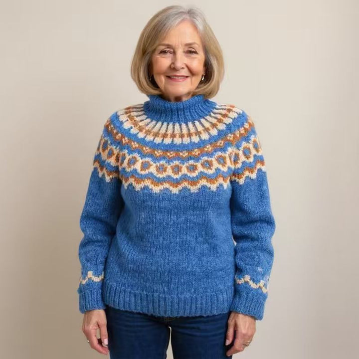Women's cozy Norwegian knit sweater with stand-up collar and oversized fit Mune Fashion