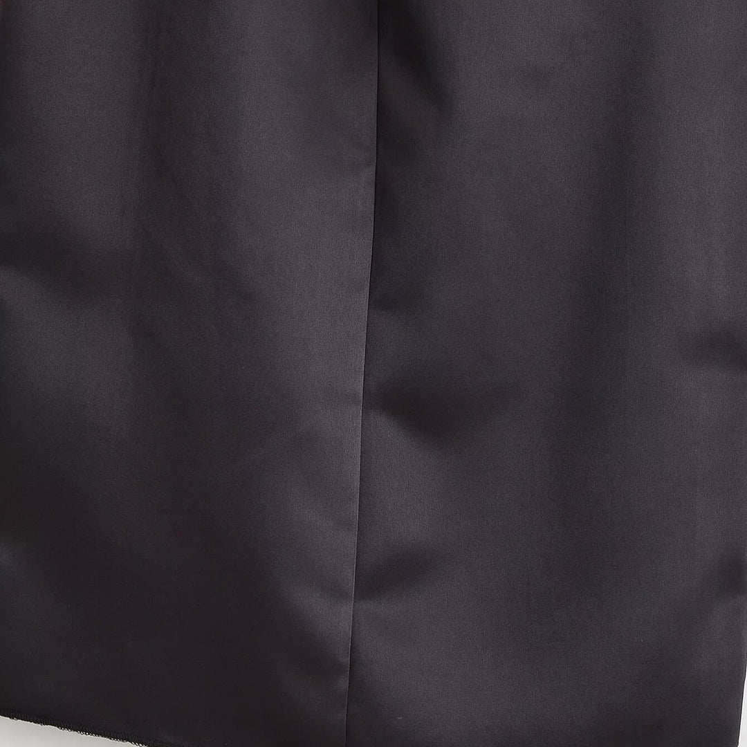 Women Satin Midi Skirt with High Waist, Side Slit and Decorative Frog Closures Mune Fashion