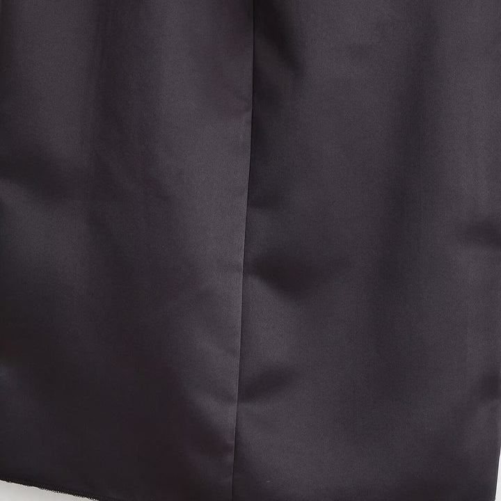 Women Satin Midi Skirt with High Waist, Side Slit and Decorative Frog Closures Mune Fashion