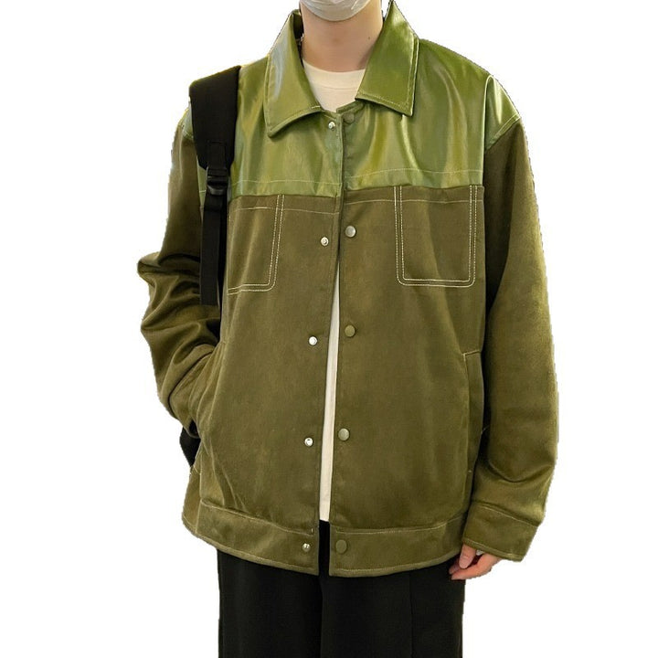 Men's overshirt made of suede with shiny shoulder trim and casual cut Mune Fashion