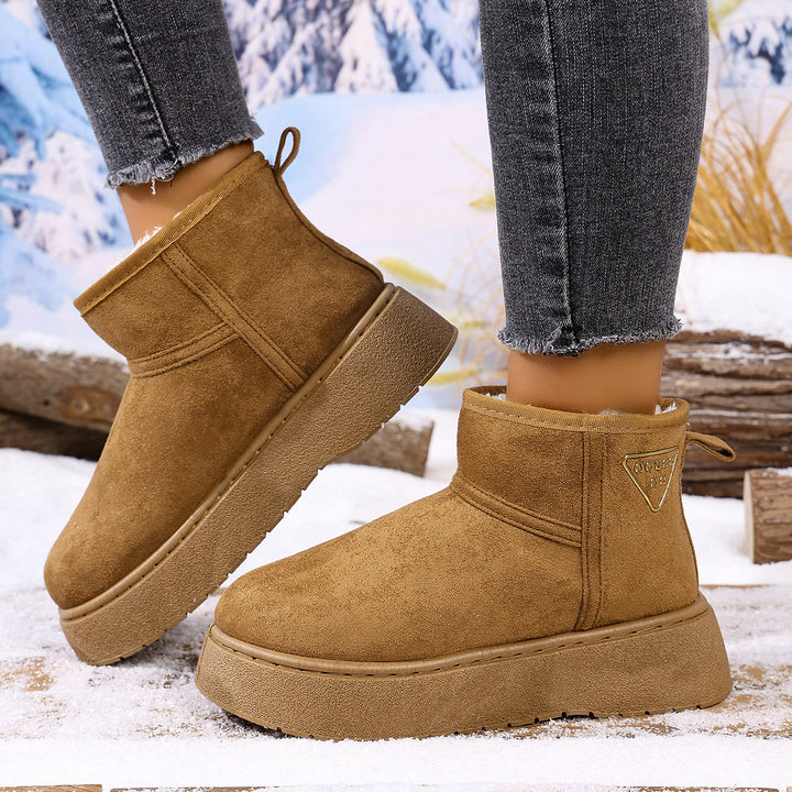 Women's Padded Platform Ankle Boots in Suede Look with Teddy Lining and Grippy Profile Sole