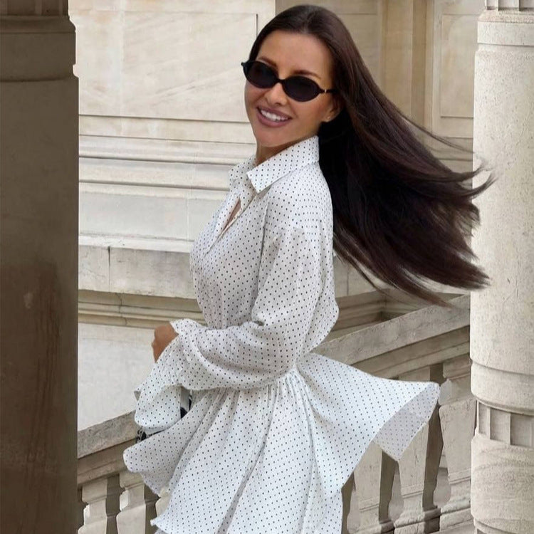Women's mini shirt dress with gathered waist and flounce skirt Mune Fashion