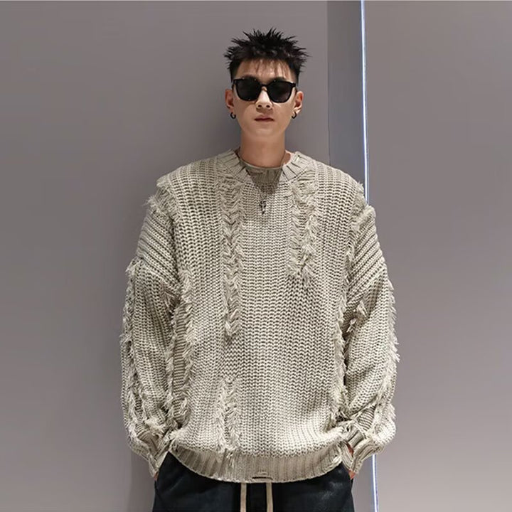 Men's Casual Chunky Knit Sweater with Used Look Mune Fashion