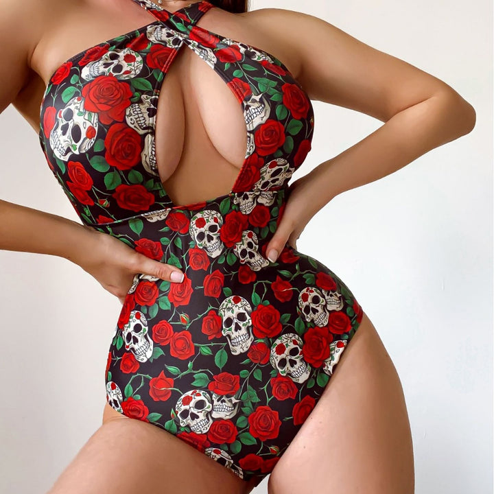 Ladies' one-piece swimsuit with attractive cut and floral elements Mune Fashion