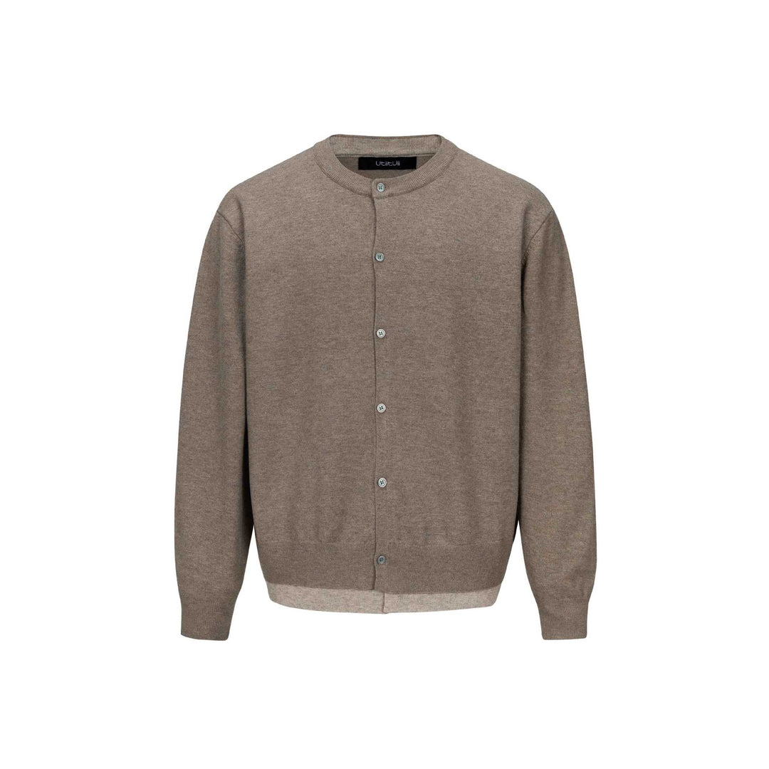 Men's fine knit cardigan with round neck, continuous button placket, and ribbed hem Mune Fashion