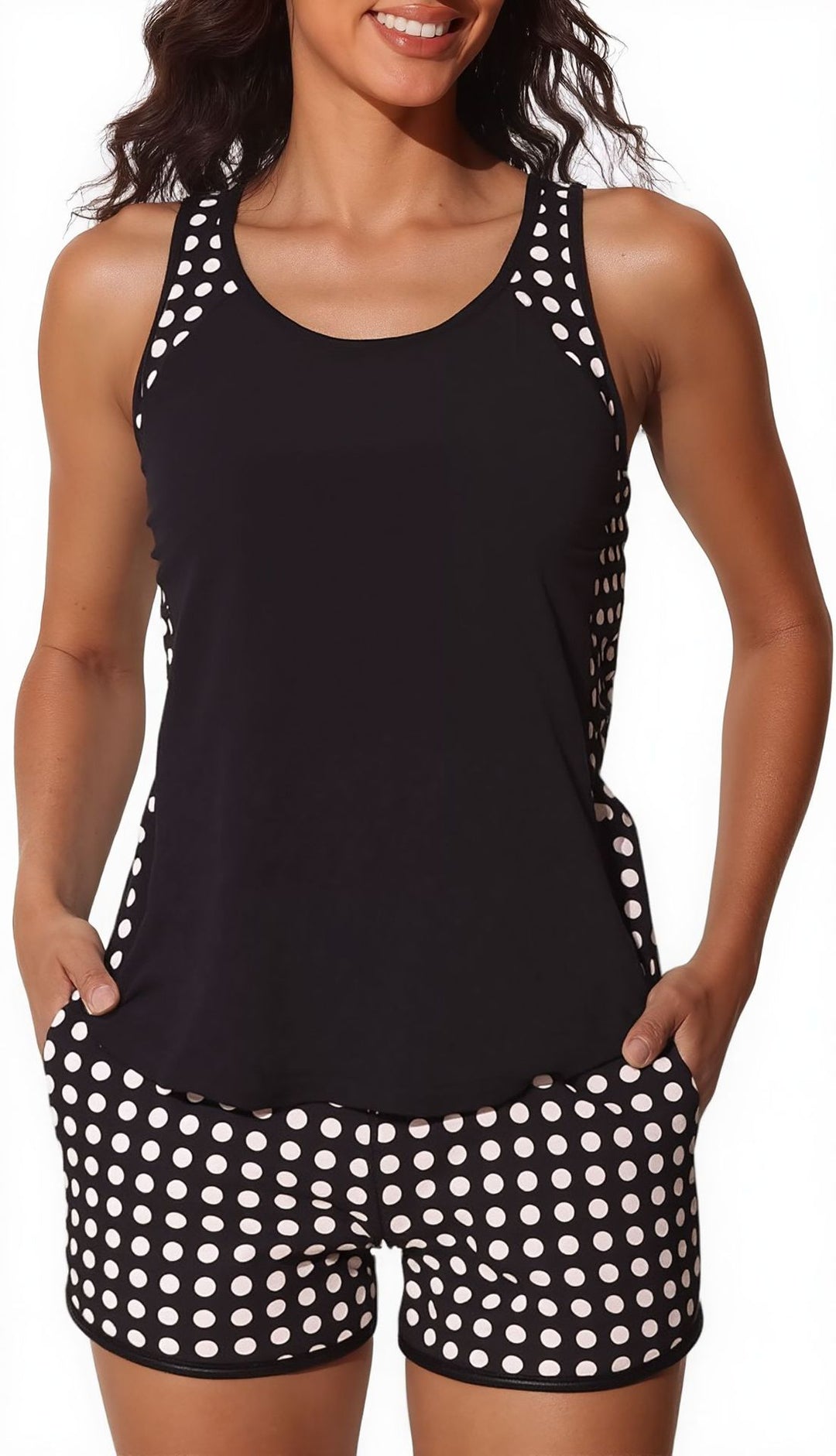 Women's sporty tankini set with fashionable striped pattern Mune Fashion