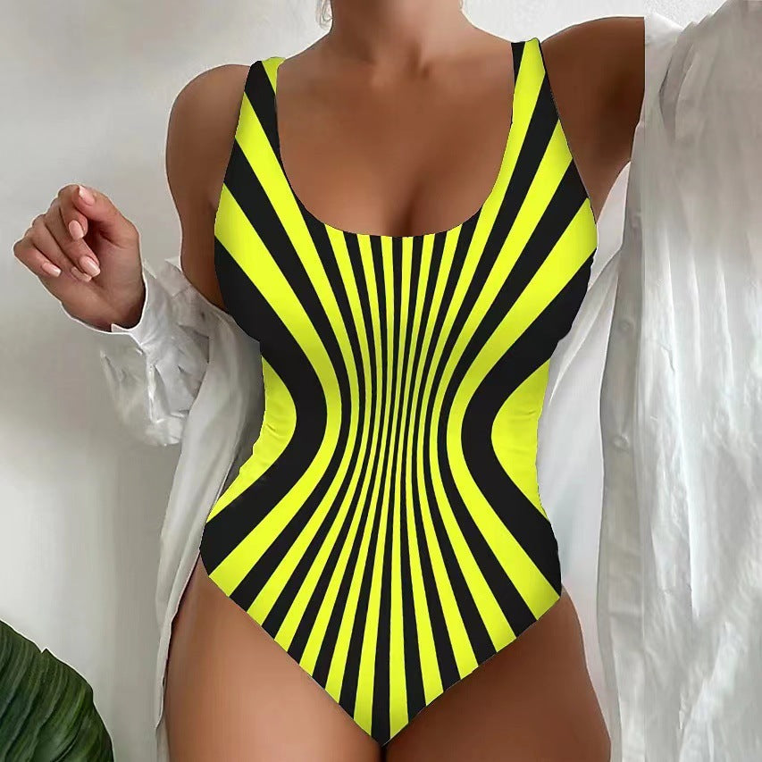 Women's One-Piece Swimsuit with Optical Stripes Mune Fashion
