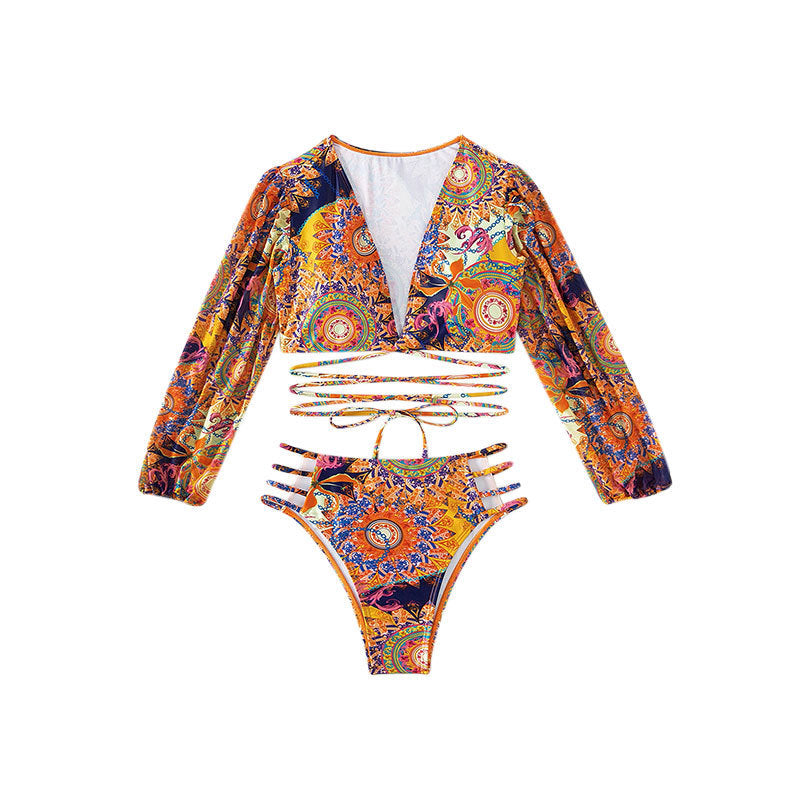 Women's swimsuit set with long sleeves and creative tie design Mune Fashion