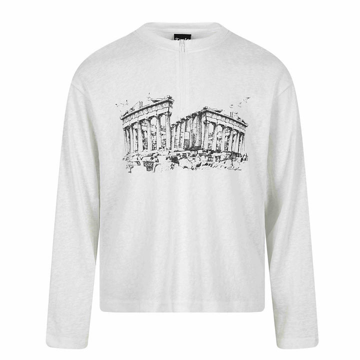 Unisex Long Sleeve Half Zip Shirt with Stand-Up Collar and Parthenon Print Mune Fashion