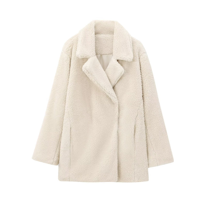 Women's Oversize Teddy Coat made of Faux Fur with Notched Collar and Boxy Silhouette Mune Fashion