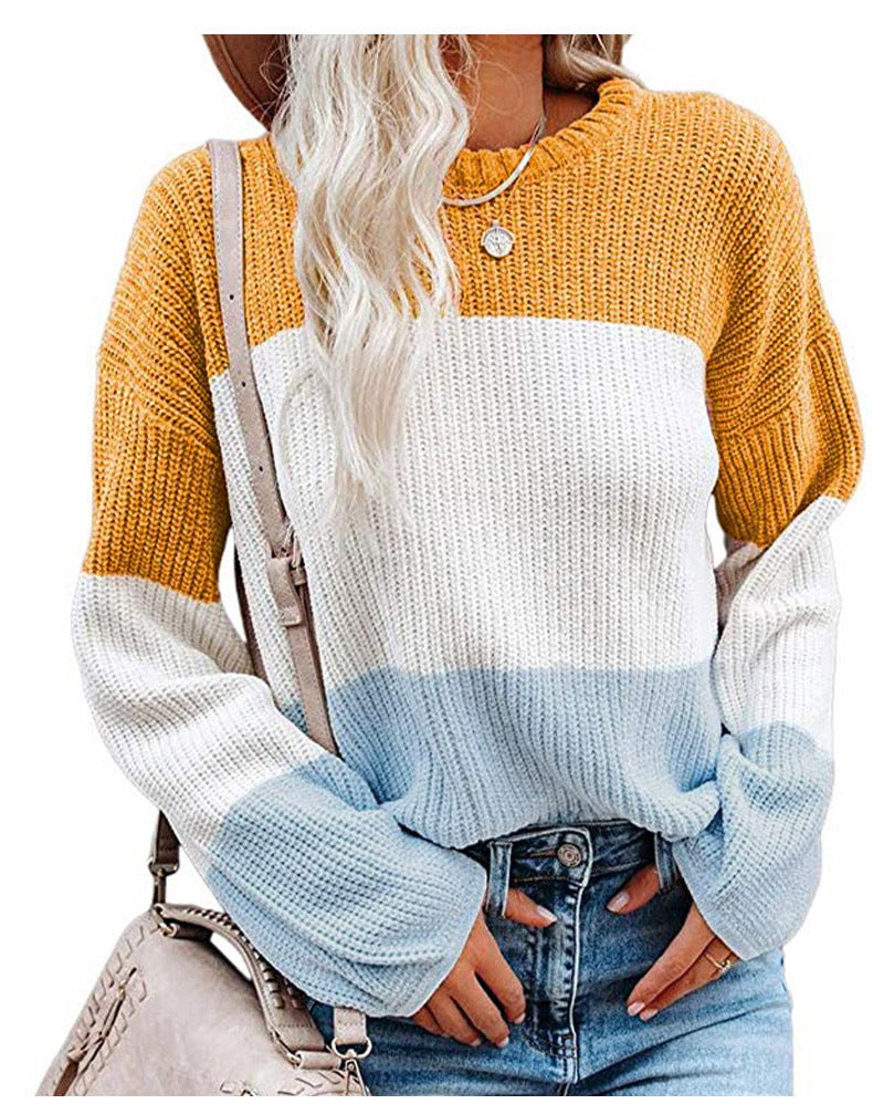 Women Oversize Colorblock Knit Sweater with Balloon Sleeves Mune Fashion