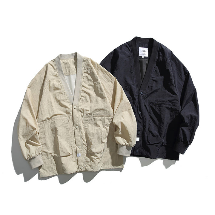 Unisex Oversized Lightweight Transitional Jacket with V-Neck and Snap Button Placket Mune Fashion
