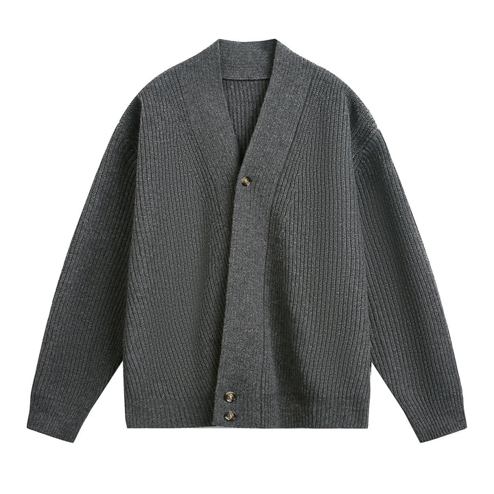 Unisex Oversize Chunky Knit Cardigan with Shawl Collar, Ribbed Structure and Asymmetric Button Placket Mune Fashion