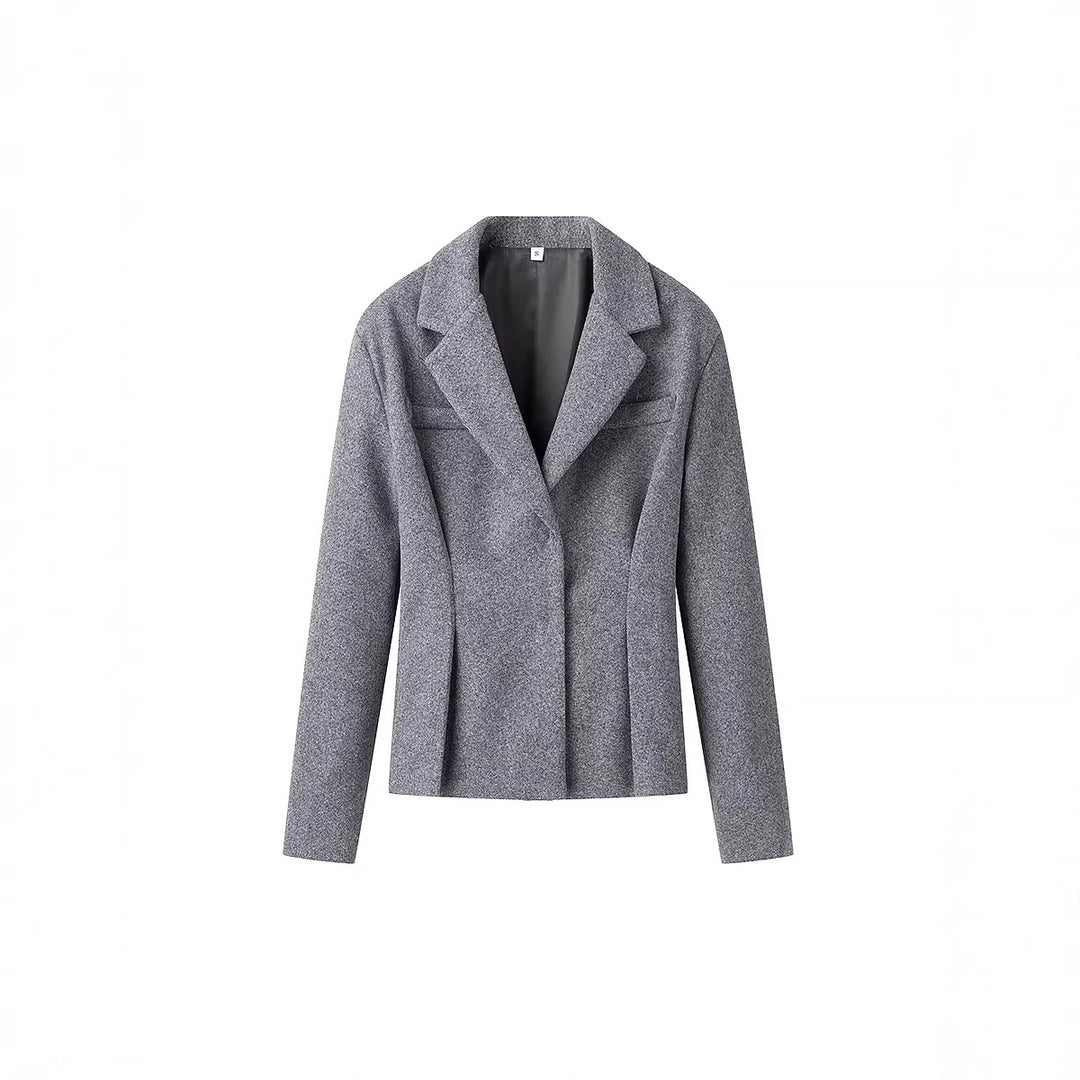 Women's Tailored Wool Blend Suit with Short Blazer and Pleat-Like Midi Skirt Mune Fashion