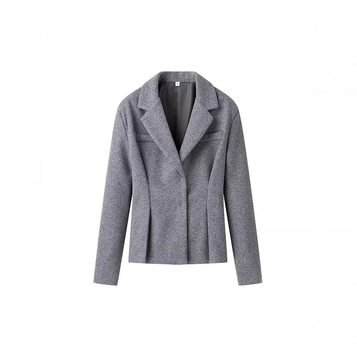 Women's Tailored Wool Blend Suit with Short Blazer and Pleat-Like Midi Skirt Mune Fashion