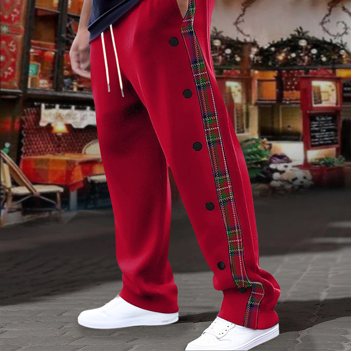 Men's jog pants with removable side panels, check ribbon insert, and hem slit Mune Fashion
