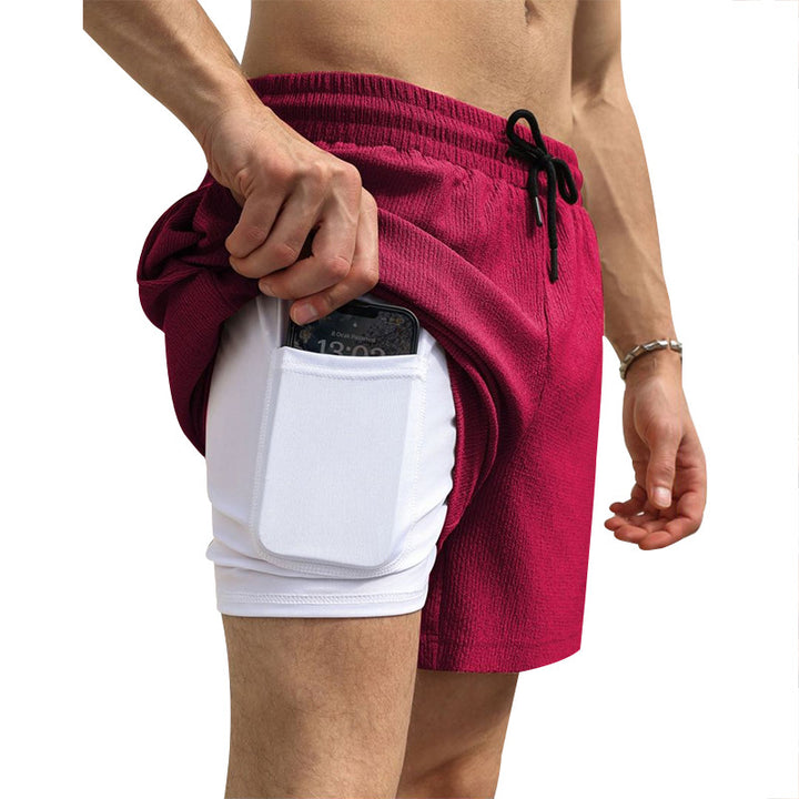 Men's nano two-layer swim shorts with inner compression shorts and side smartphone pocket Mune Fashion