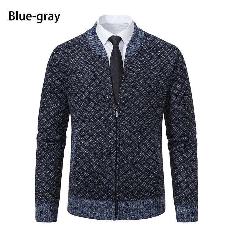 Men's knitted zip jacket with fine jacquard pattern, full zip and ribbed hem Mune Fashion