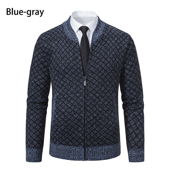 Men's knitted zip jacket with fine jacquard pattern, full zip and ribbed hem Mune Fashion
