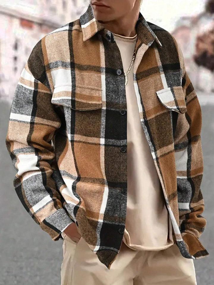 Men's oversized check shirt jacket made of soft flannel with patch chest pockets Mune Fashion