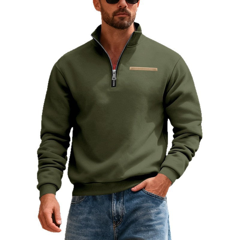 Men's Nan Sweatshirt with Half Zip, Stand Collar and Chest Welt Pocket Mune Fashion