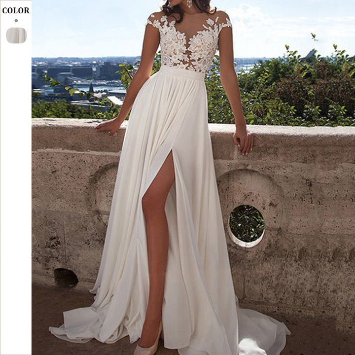 Women's wedding dress with elegant lace top and flowing skirt Mune Fashion