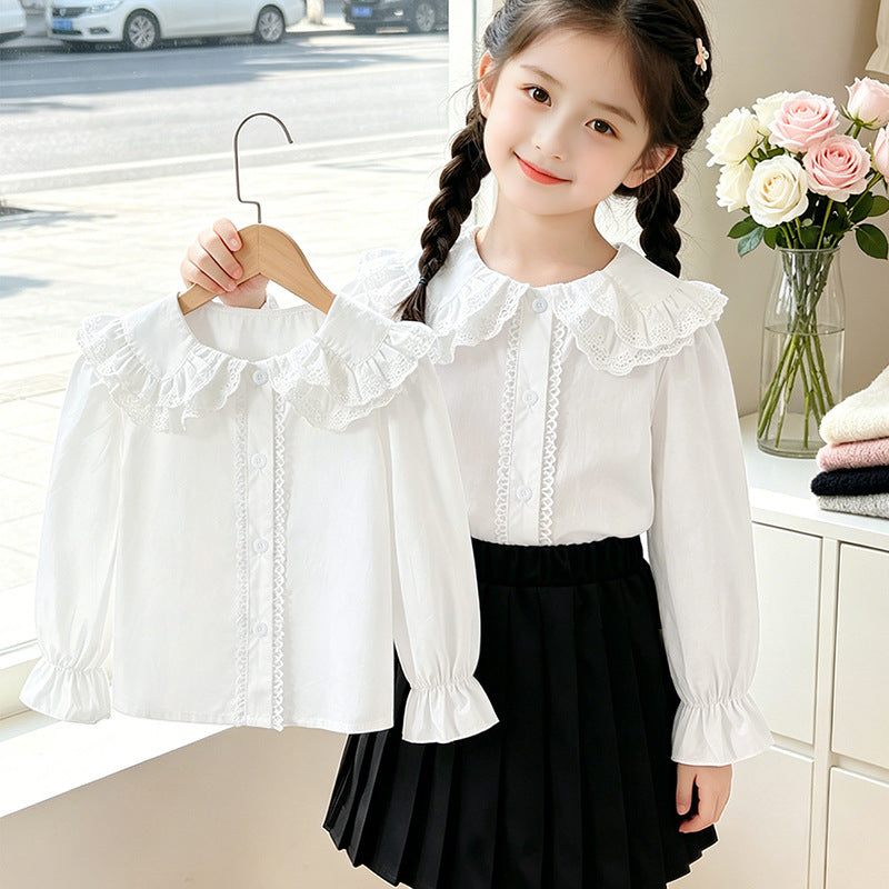 Girl's blouse with voluminous lace collar and ruffle details Mune Fashion