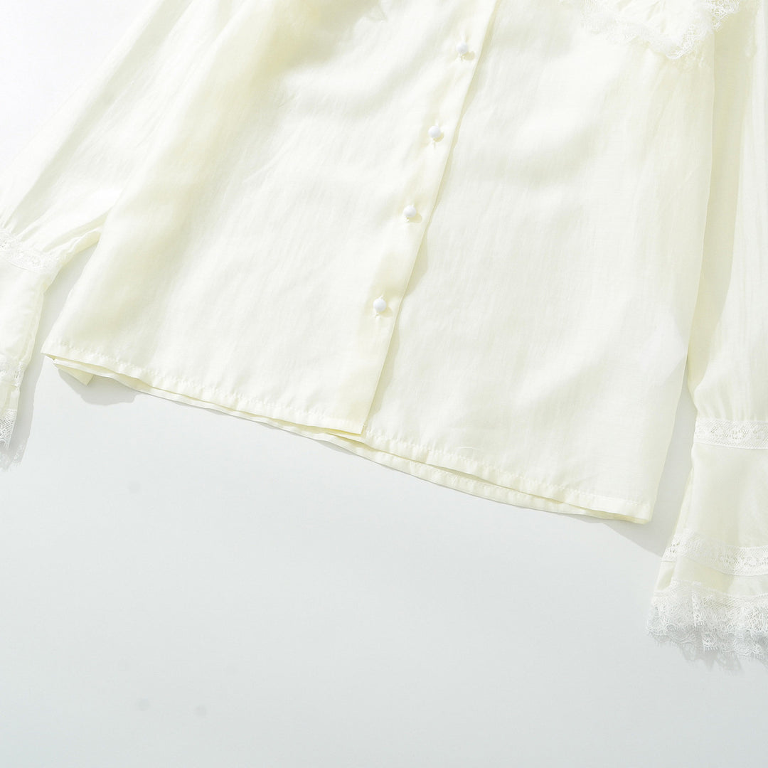 Women's blouse with large lace collar and tiered trumpet sleeves Mune Fashion