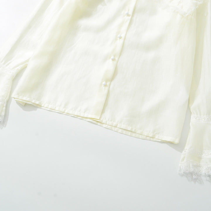 Women's blouse with large lace collar and tiered trumpet sleeves Mune Fashion