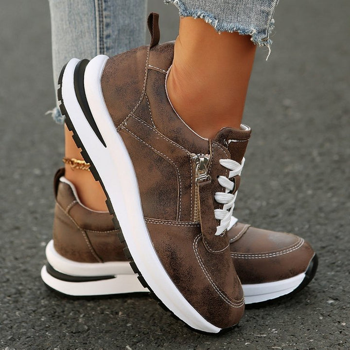 Ladies' fashionable wedge sneakers with side zipper, padded memory footbed, and structured outsole Mune Fashion