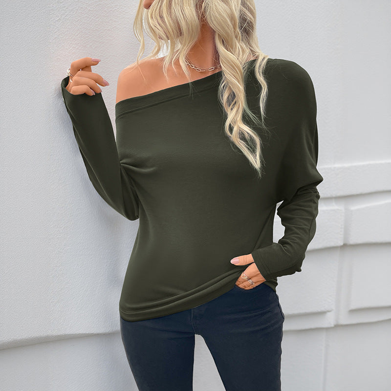 Women's Oversized Off-Shoulder Long Sleeve Shirt with Batwing Sleeves and Button Cuffs Mune Fashion