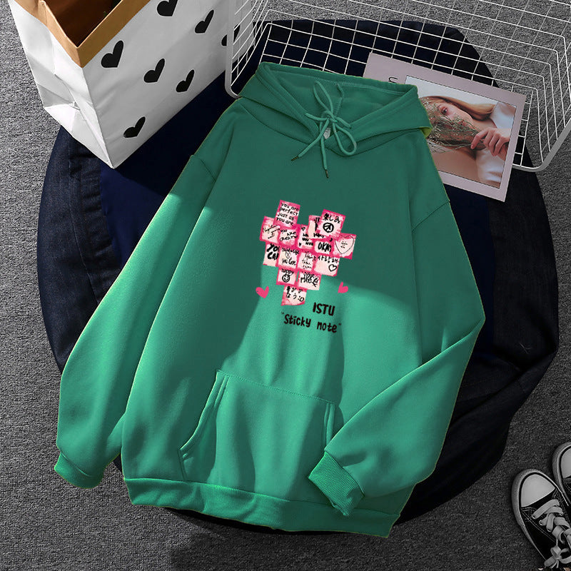 Women's hoodie with sticky note graphic, kangaroo pocket, and soft fleece lining Mune Fashion