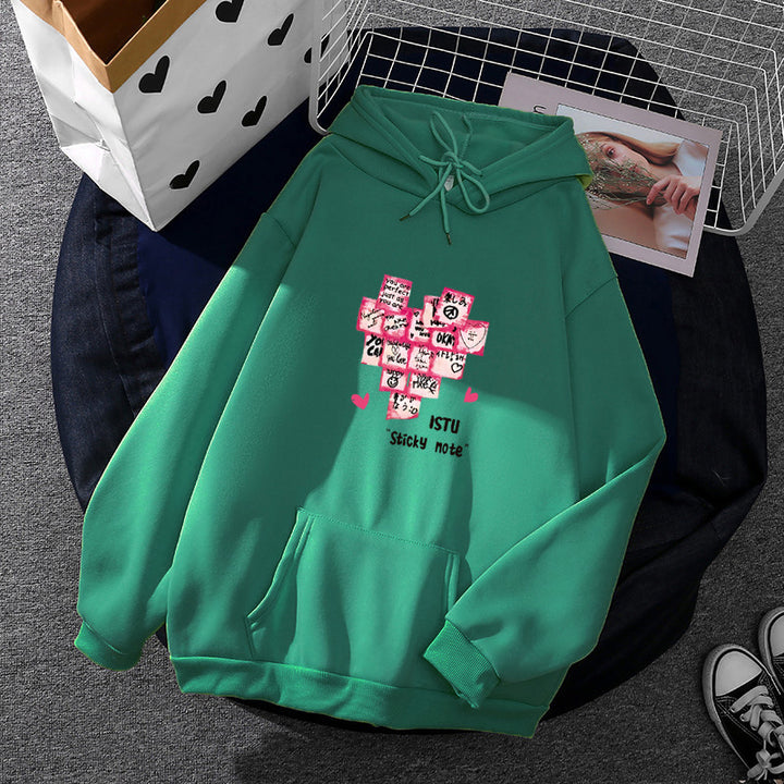 Women's hoodie with sticky note graphic, kangaroo pocket, and soft fleece lining Mune Fashion