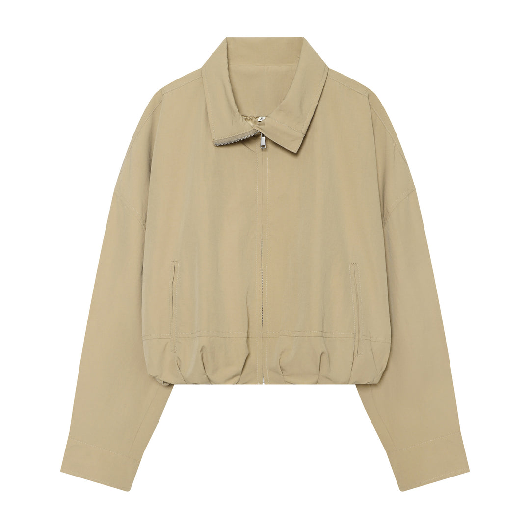 Women's short cut oversized bomber jacket made of cotton mix with zipper Mune Fashion