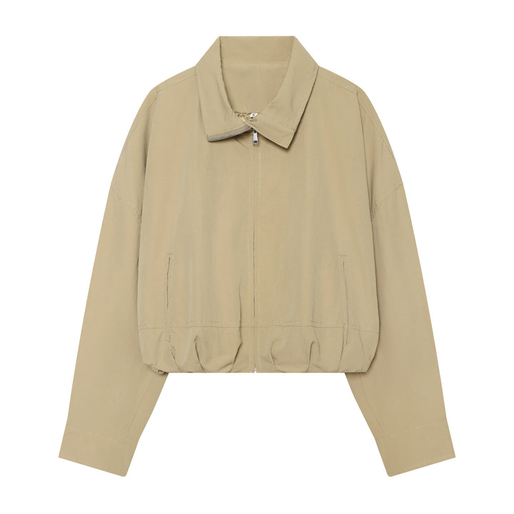 Women's short cut oversized bomber jacket made of cotton mix with zipper Mune Fashion