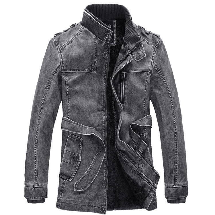 Men's denim military jacket with teddy lining and multifunctional pockets Mune Fashion
