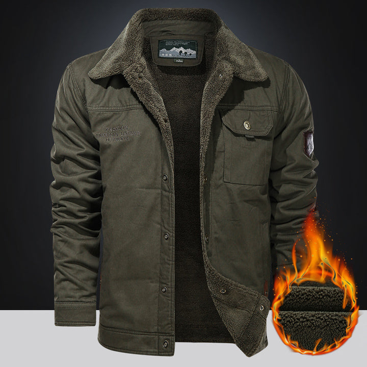 Men's padded canvas field jacket with teddy lining, chest flap, and snap button front Mune Fashion