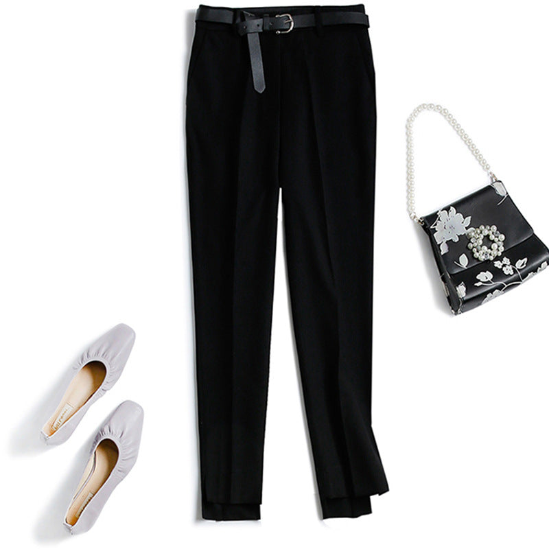 Women Elegant and Comfortable High-Waisted Suit Pants with Belt Drune