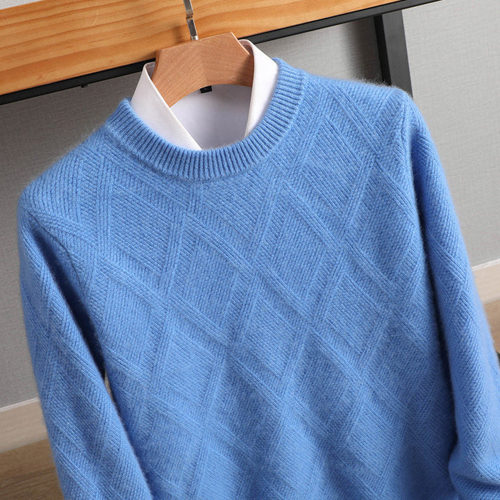Men's fine diamond pattern crew neck sweater made of merino blend with a soft touch Mune Fashion