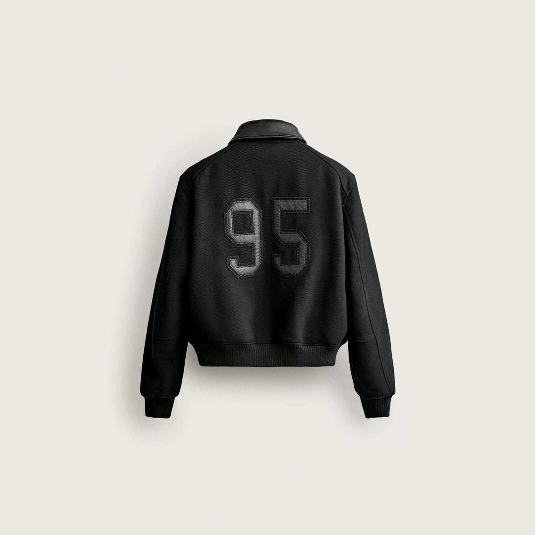 Men's short bomber jacket in vintage style with contrasting leather trim and ribbed cuffs Mune Fashion