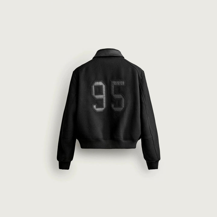 Men's short bomber jacket in vintage style with contrasting leather trim and ribbed cuffs Mune Fashion