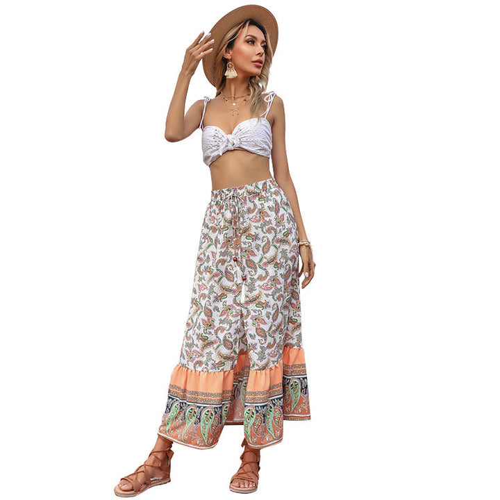 Ladies Maxi Skirt with Colorful Paisley Pattern Mune Fashion
