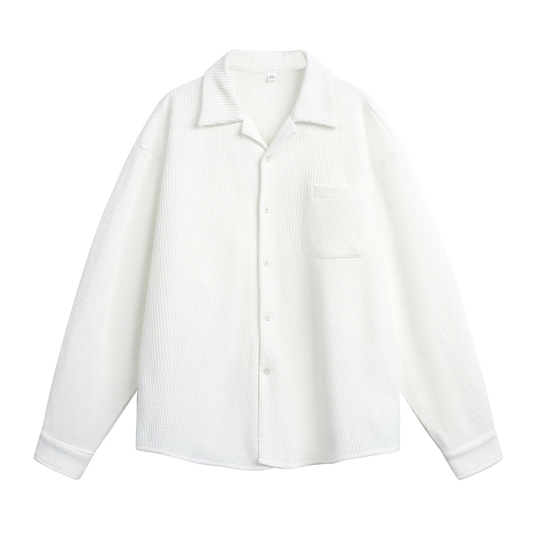 Unisex Comfortable Overshirt made of textured knit with shirt collar and chest pocket Mune Fashion