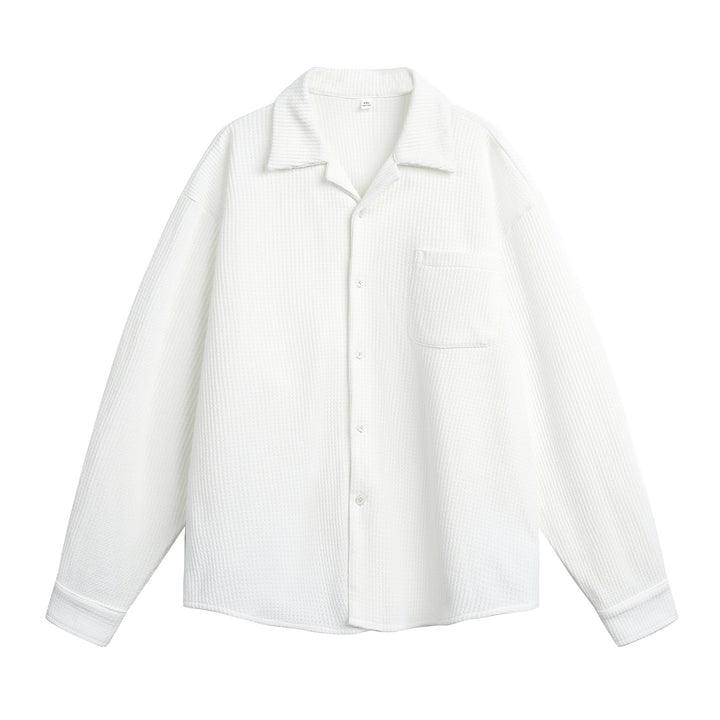 Unisex Comfortable Overshirt made of textured knit with shirt collar and chest pocket Mune Fashion