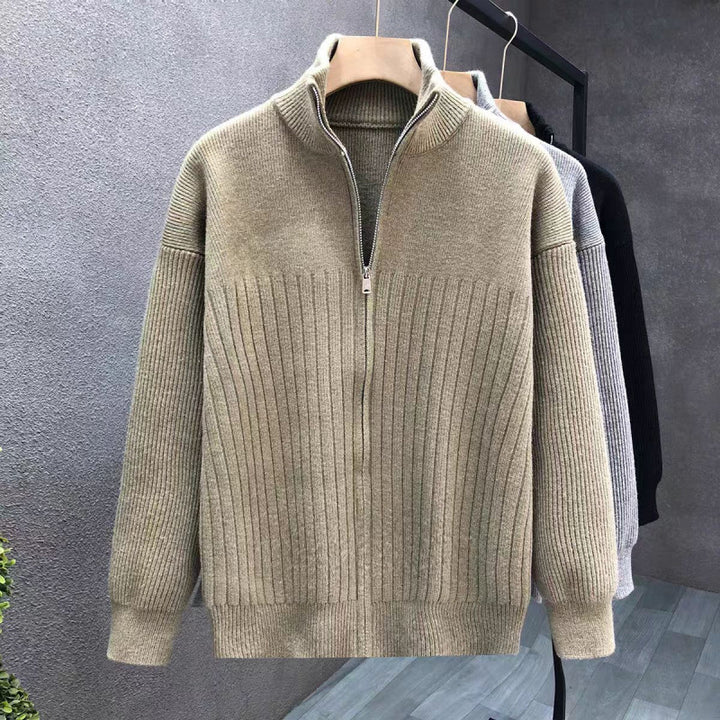 Men's Oversized Fine Knit Sweater with Half Zipper and Distinctive Ribbed Texture Mune Fashion